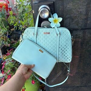 Kate Spade Grace Blue Romy Satchel Newbury Lane Caning Purse Shoulder Bag set